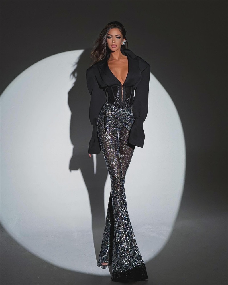 Women Formal Wear Coat - Luxury Crystals Women Suit Set 2