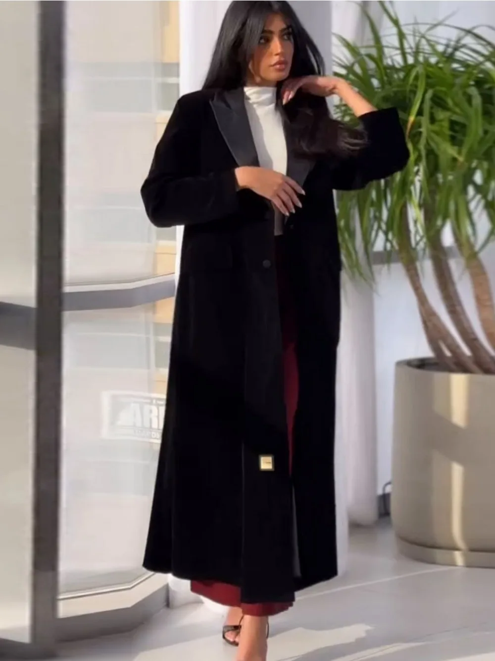 Trench Coat Formal - Muslim Women Abaya Eid Lapel Trench
