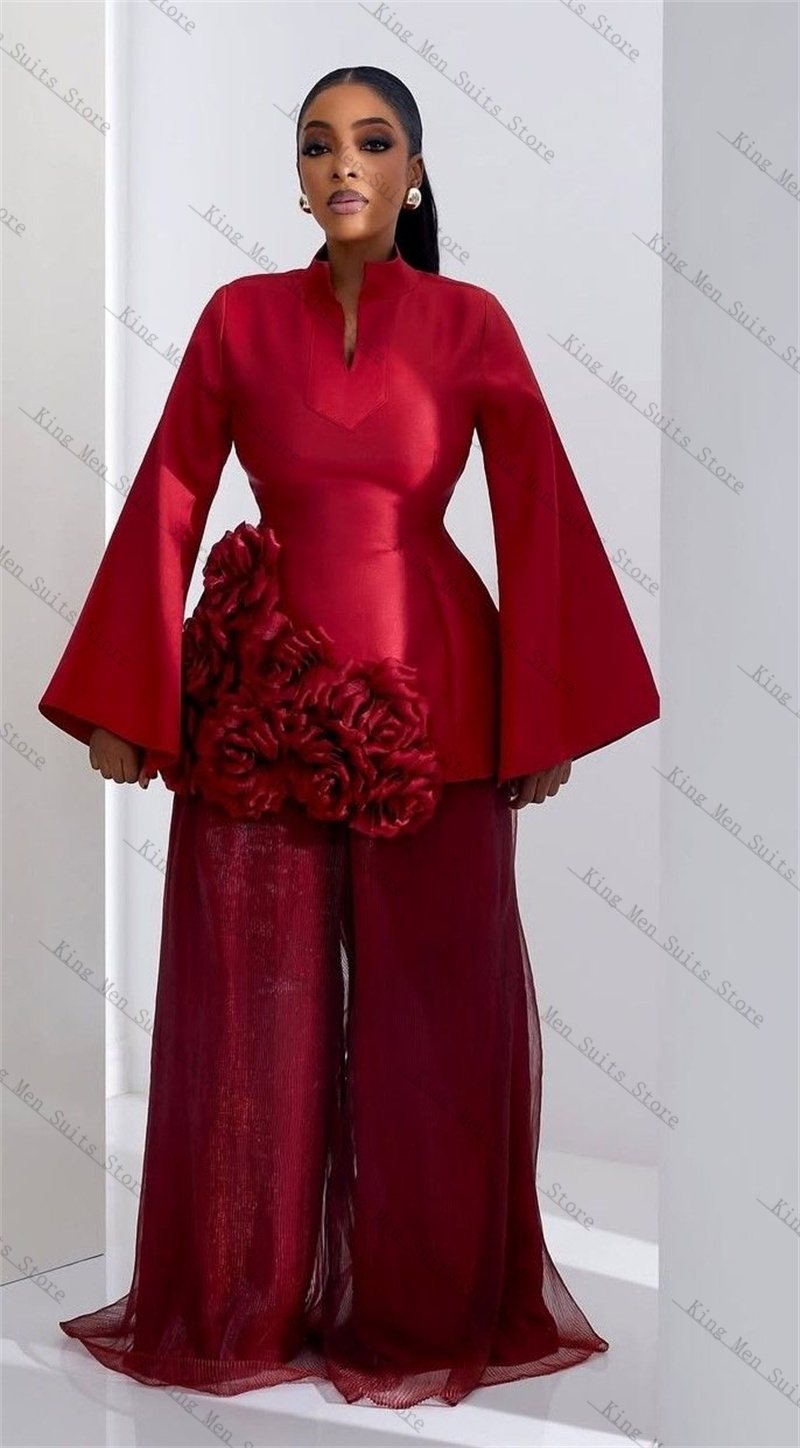 Women Formal Wear Coat - Burgundy Women Suit Set 2 Pcs