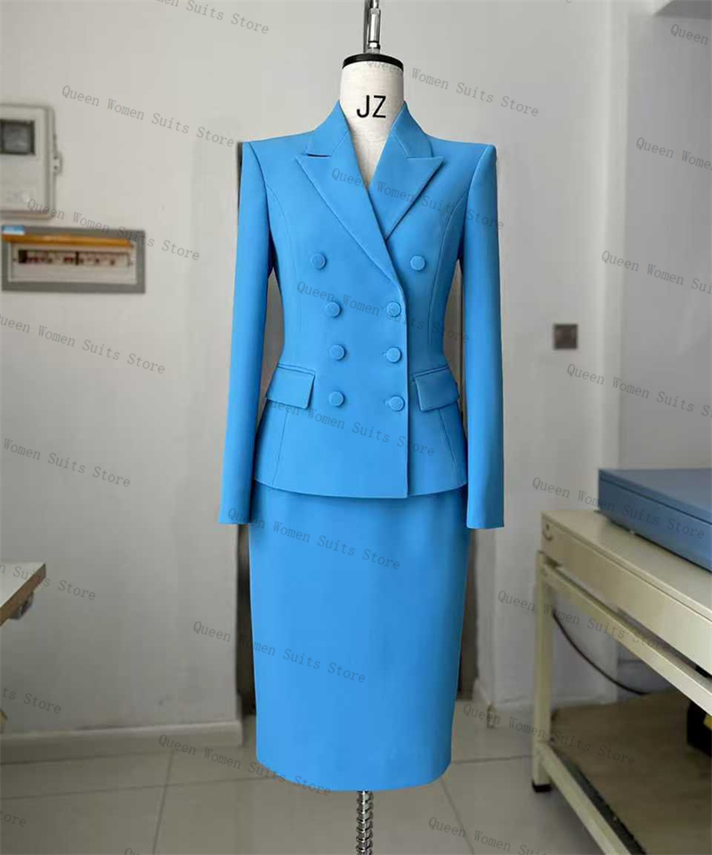 Women Formal Wear Coat - Sky Blue Women Suit Skirt Set
