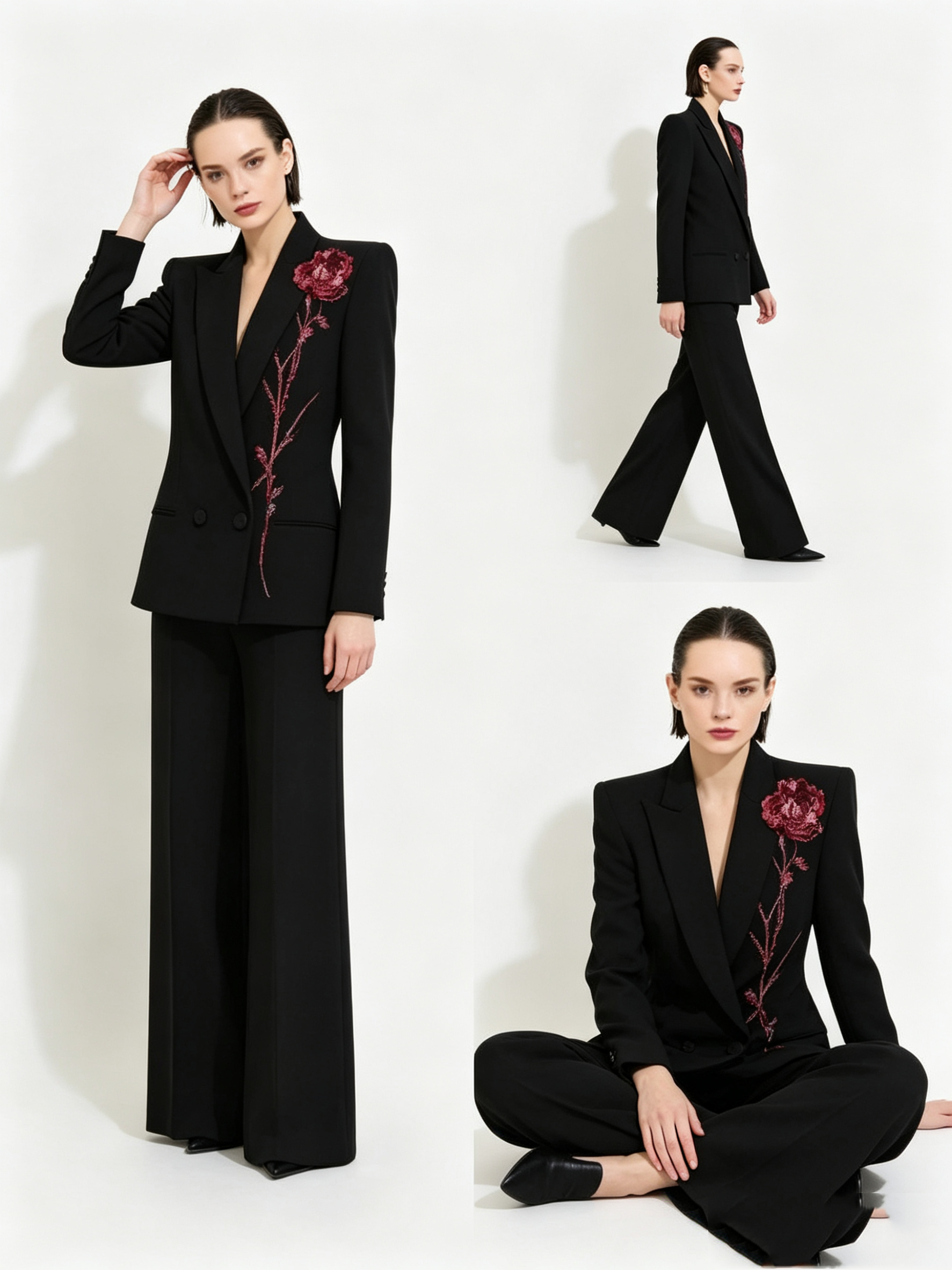 Women Formal Wear Coat - Black Women Suits Set 2 Piece
