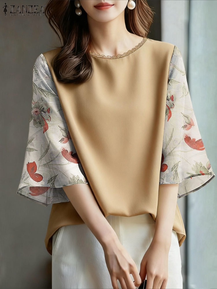 Silk Blouse Button - ZANZEA Elegant Women's Floral Printed Chiffon