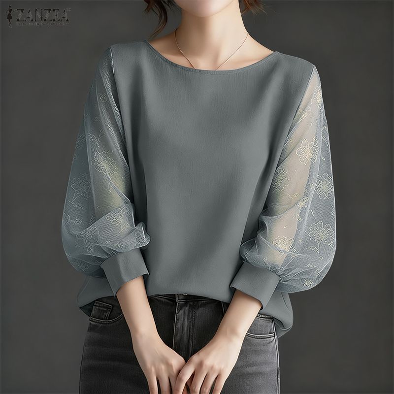 Silk Blouse Button - ZANZEA Floral Printed Chiffon Patchwork Lantern