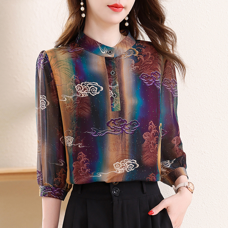 Silk Blouse Button - Elegant Fashion Silk Chiffon Blouse 3/4