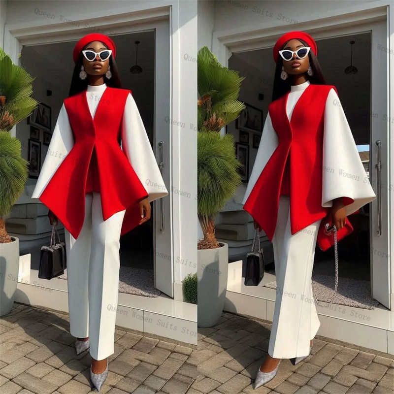 Women Formal Wear Coat - White Red Women Suit Set 2