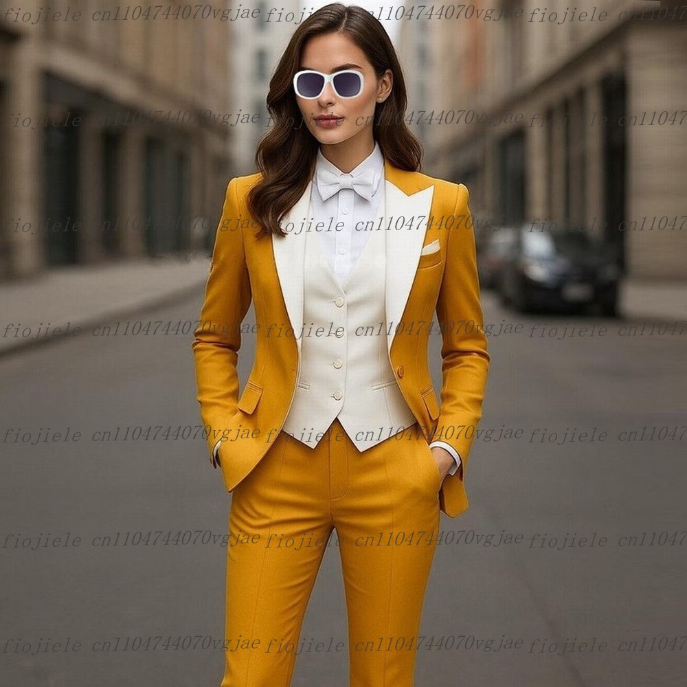 Women'S Formal Wear Suit - Yellow And White Formal Business Women