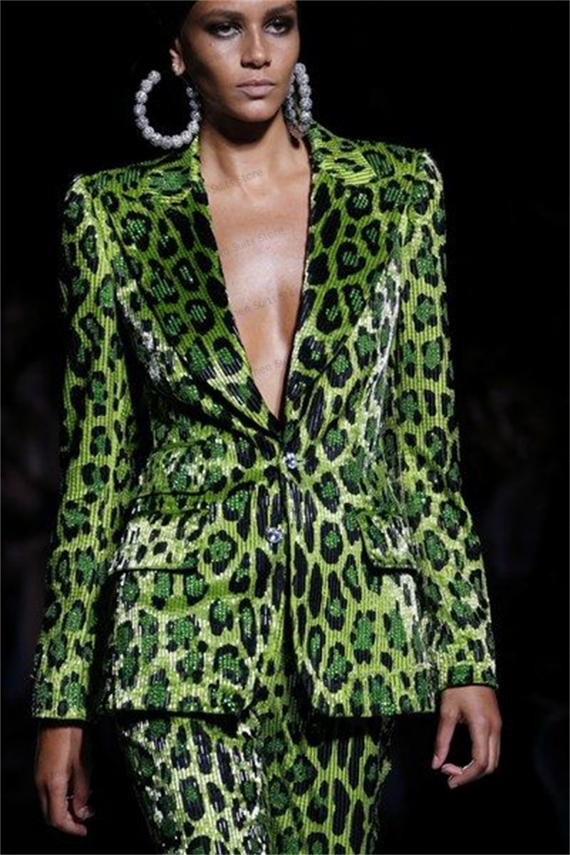 Sequins Leopard Women Suit Set - Women Formal Wear Coat ulasan dan harga
