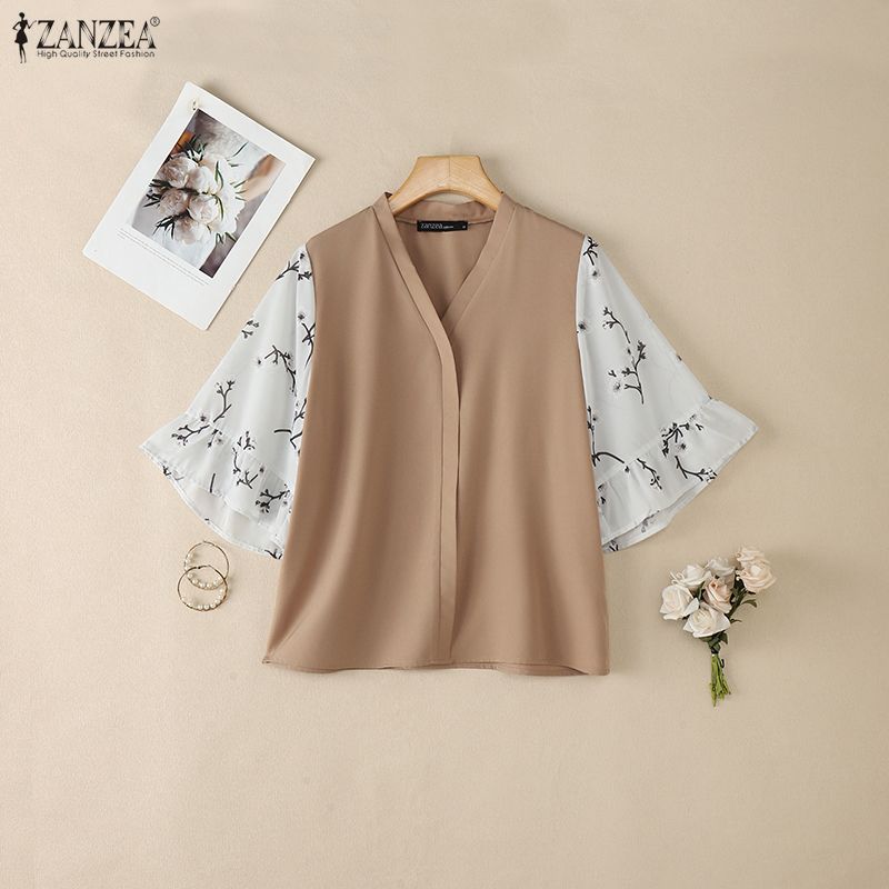 2026 Summer Floral Patchwork B - Silk Blouse Button ulasan dan harga