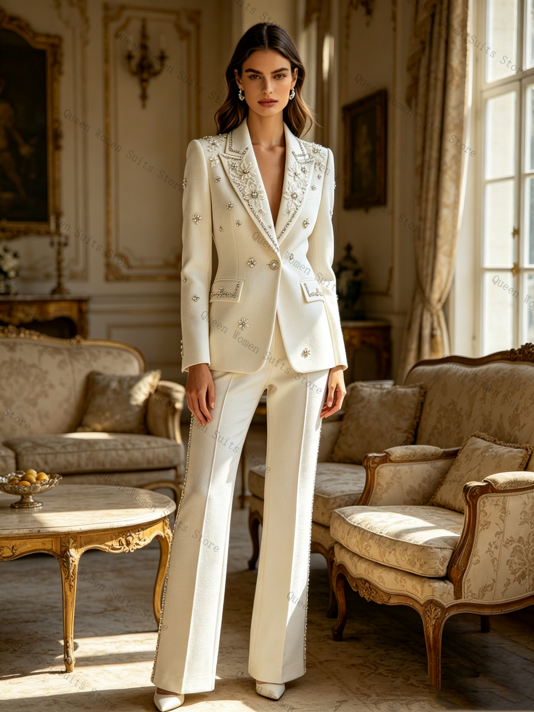 White Crystals Women Suit Set  - Women Formal Wear Coat ulasan dan harga