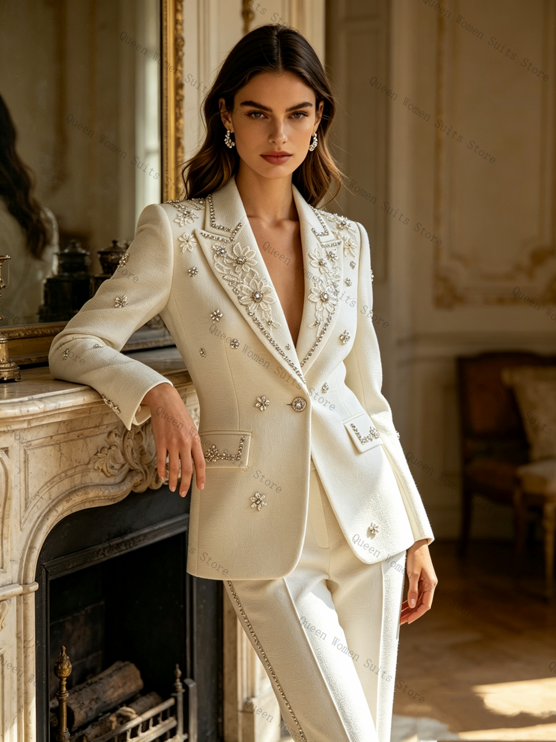 White Crystals Women Suit Set  - Women Formal Wear Coat ulasan dan harga