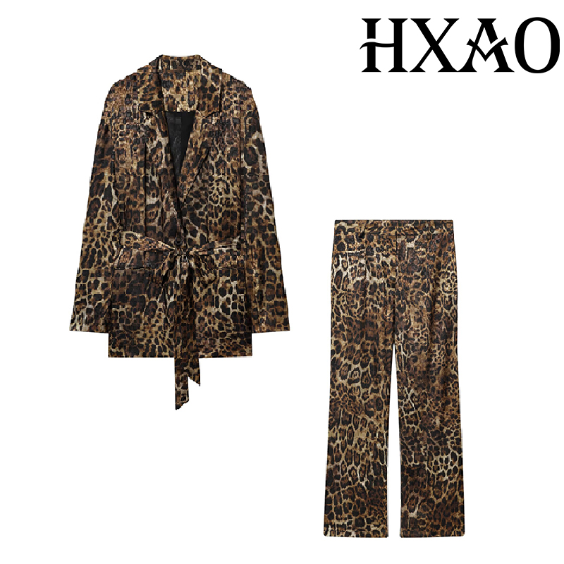 HXAO Leopard Pants Sets 2 Piec - Women'S Formal Wear Suit ulasan dan harga