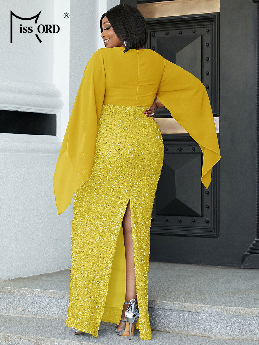 Missord Yellow Sequin Plus Siz - Women Formal Wear Dress ulasan dan harga