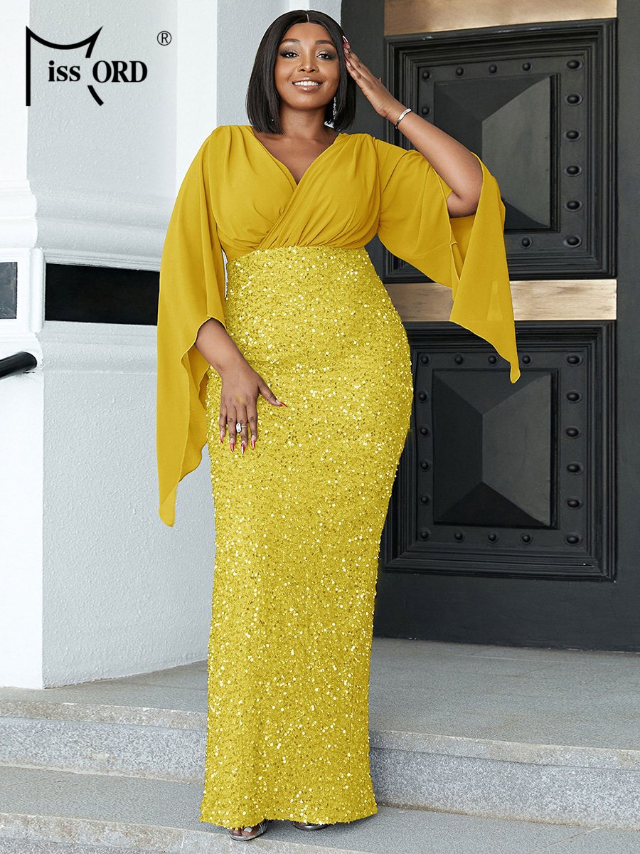 Missord Yellow Sequin Plus Siz - Women Formal Wear Dress ulasan dan harga