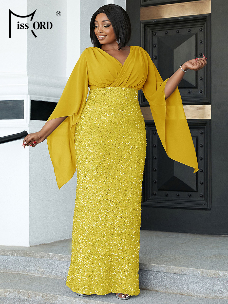 Missord Yellow Sequin Plus Siz - Women Formal Wear Dress ulasan dan harga