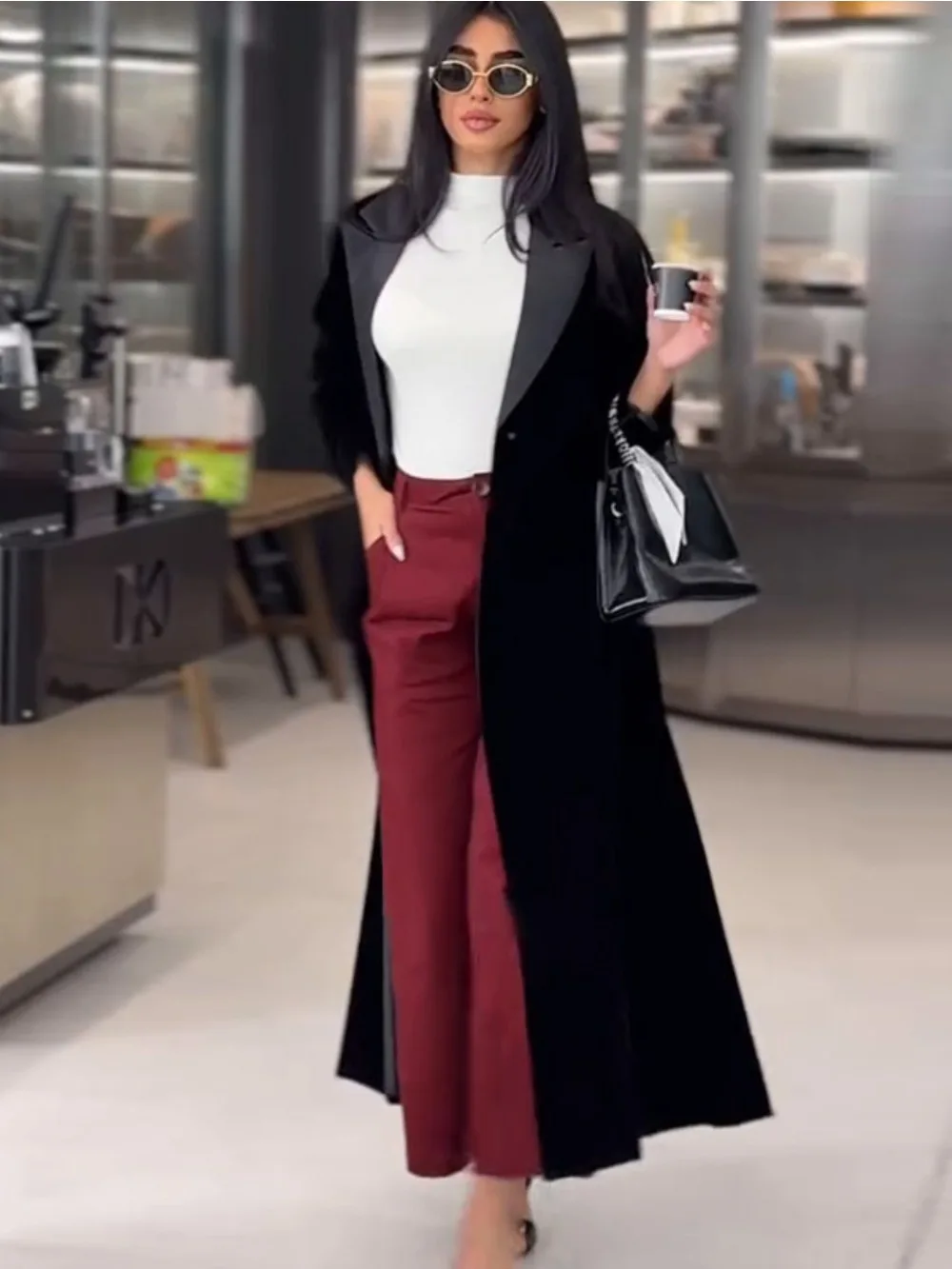 Muslim Women Abaya Eid Lapel T - Trench Coat Formal ulasan dan harga