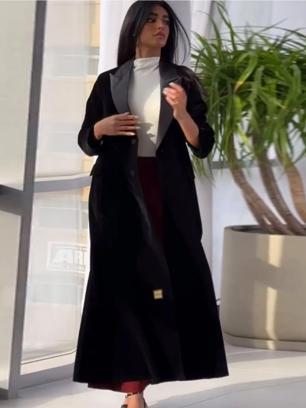 Muslim Women Abaya Eid Lapel T - Trench Coat Formal ulasan dan harga
