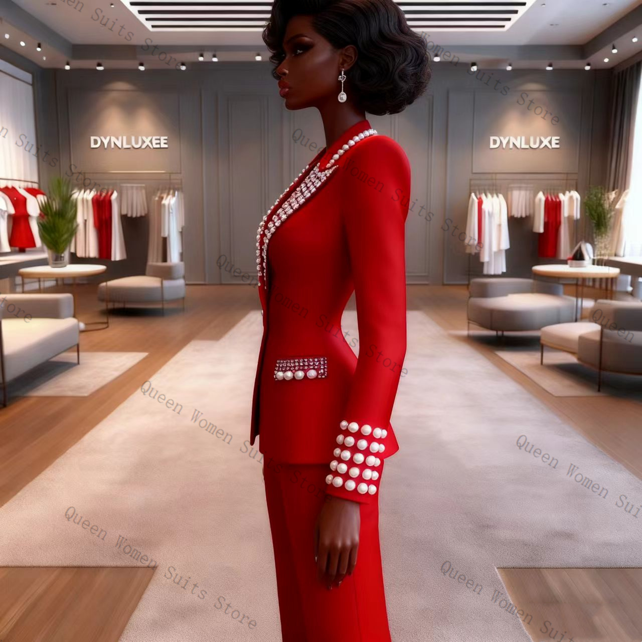Pearls Red Women Suit Pants Se - Women Formal Wear Coat ulasan dan harga