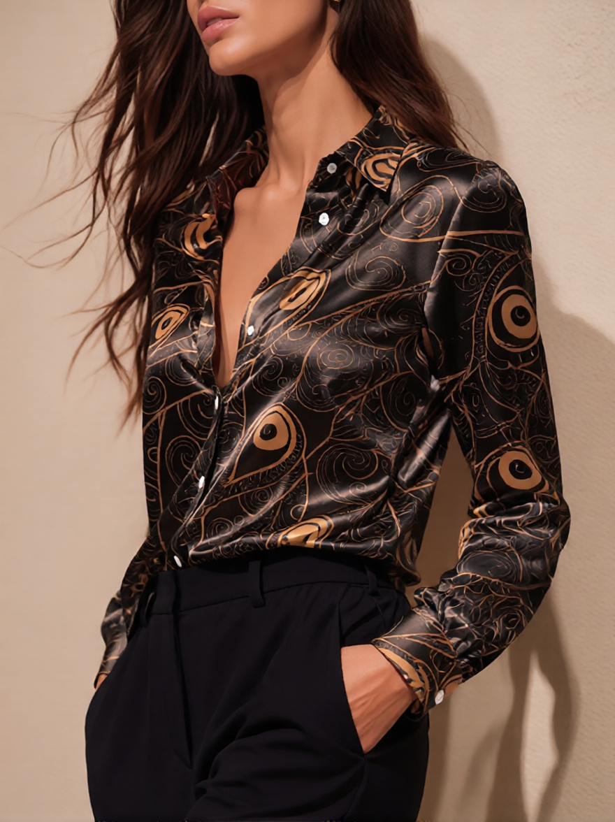 Large Color Dot Women Satin Sh - Silk Blouse Button ulasan dan harga