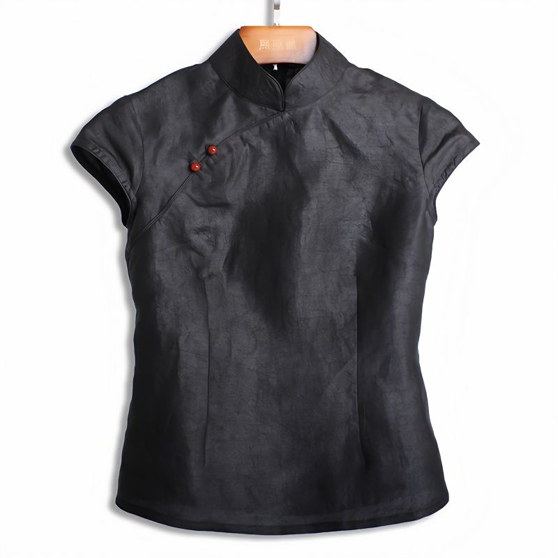 Black Short Top Qipao Fashion  - Silk Blouse Button ulasan dan harga