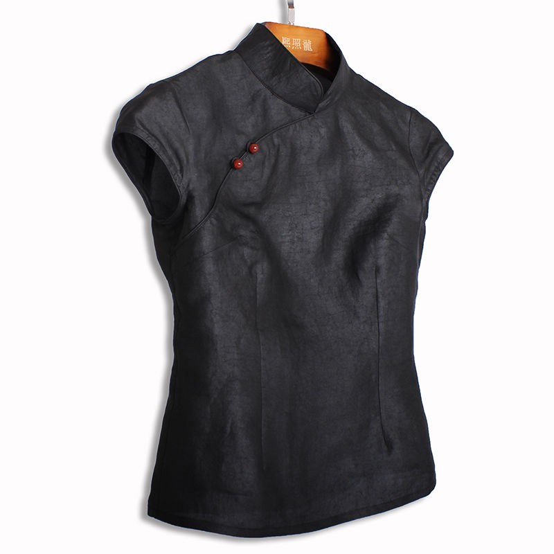 Black Short Top Qipao Fashion  - Silk Blouse Button ulasan dan harga