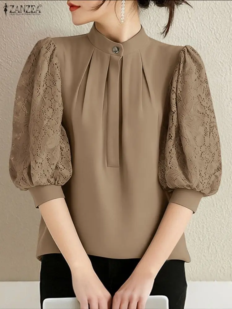 2025 ZANZEA Summer Lace Patchw - Silk Blouse Button ulasan dan harga