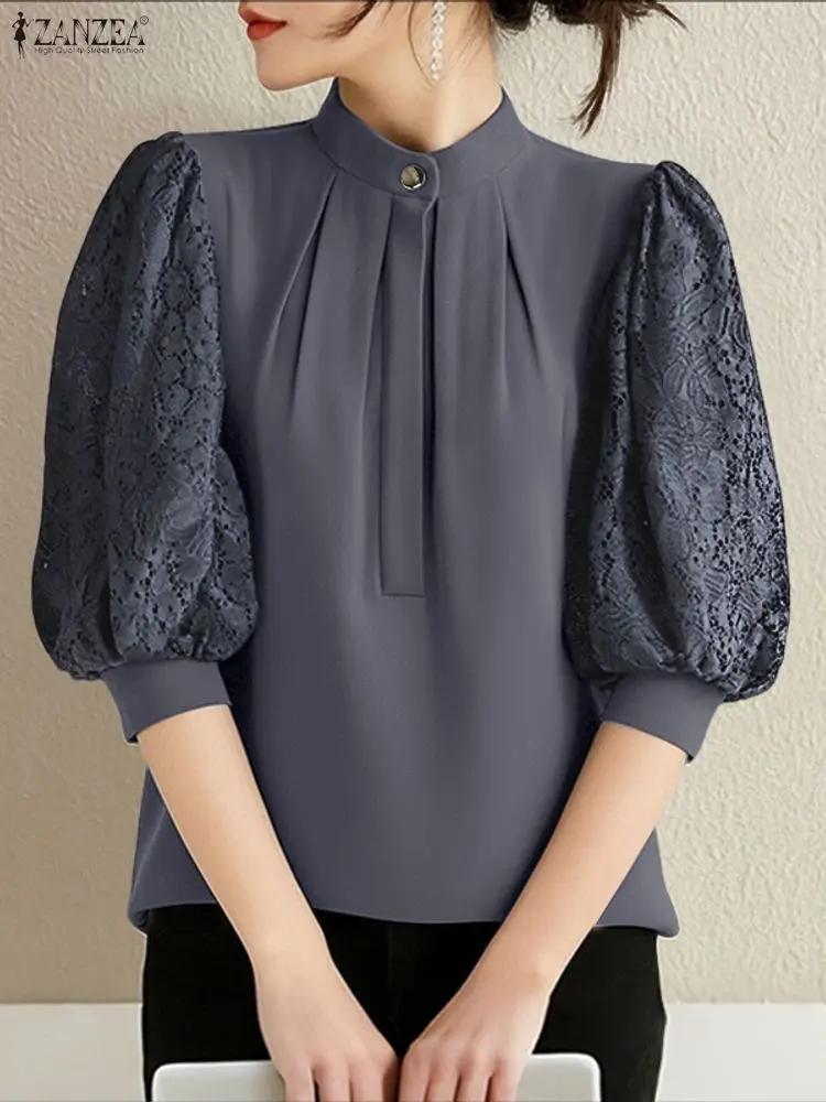 2025 ZANZEA Summer Lace Patchw - Silk Blouse Button ulasan dan harga