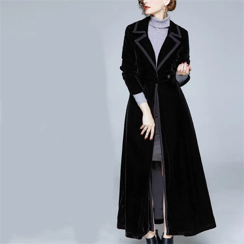 Golden Velvet Long Windbreaker - Trench Coat Formal ulasan dan harga
