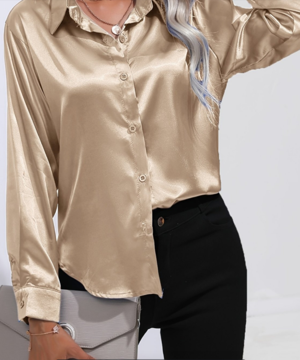 Plus Size Casual Women Silk Sh - Silk Blouse Button ulasan dan harga