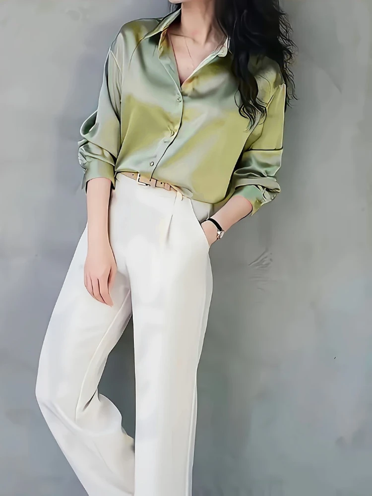 Plus Size Loose Casual Women S - Silk Blouse Button ulasan dan harga
