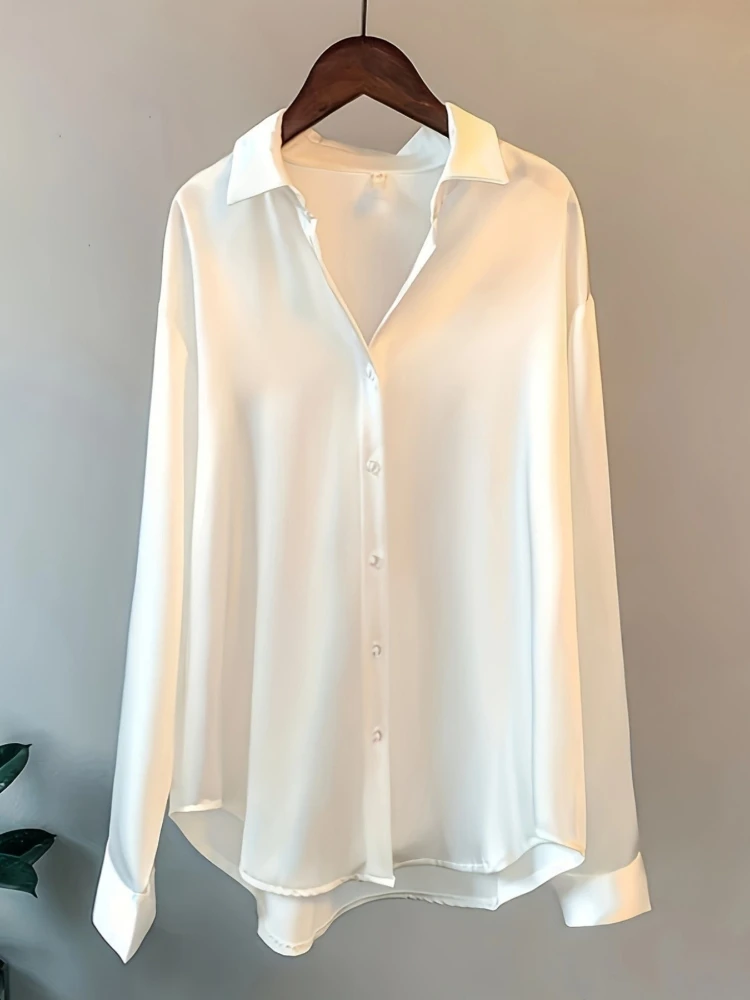 Plus Size Loose Casual Women S - Silk Blouse Button ulasan dan harga