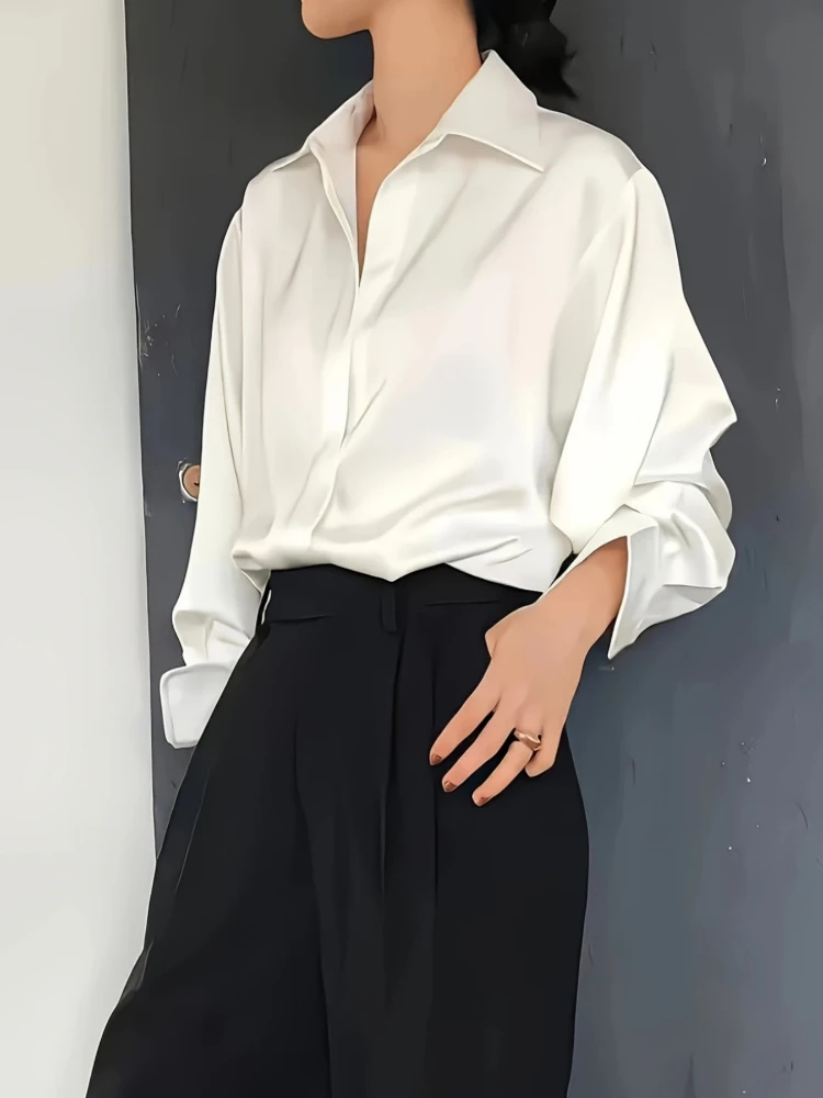 Plus Size Loose Casual Women S - Silk Blouse Button ulasan dan harga