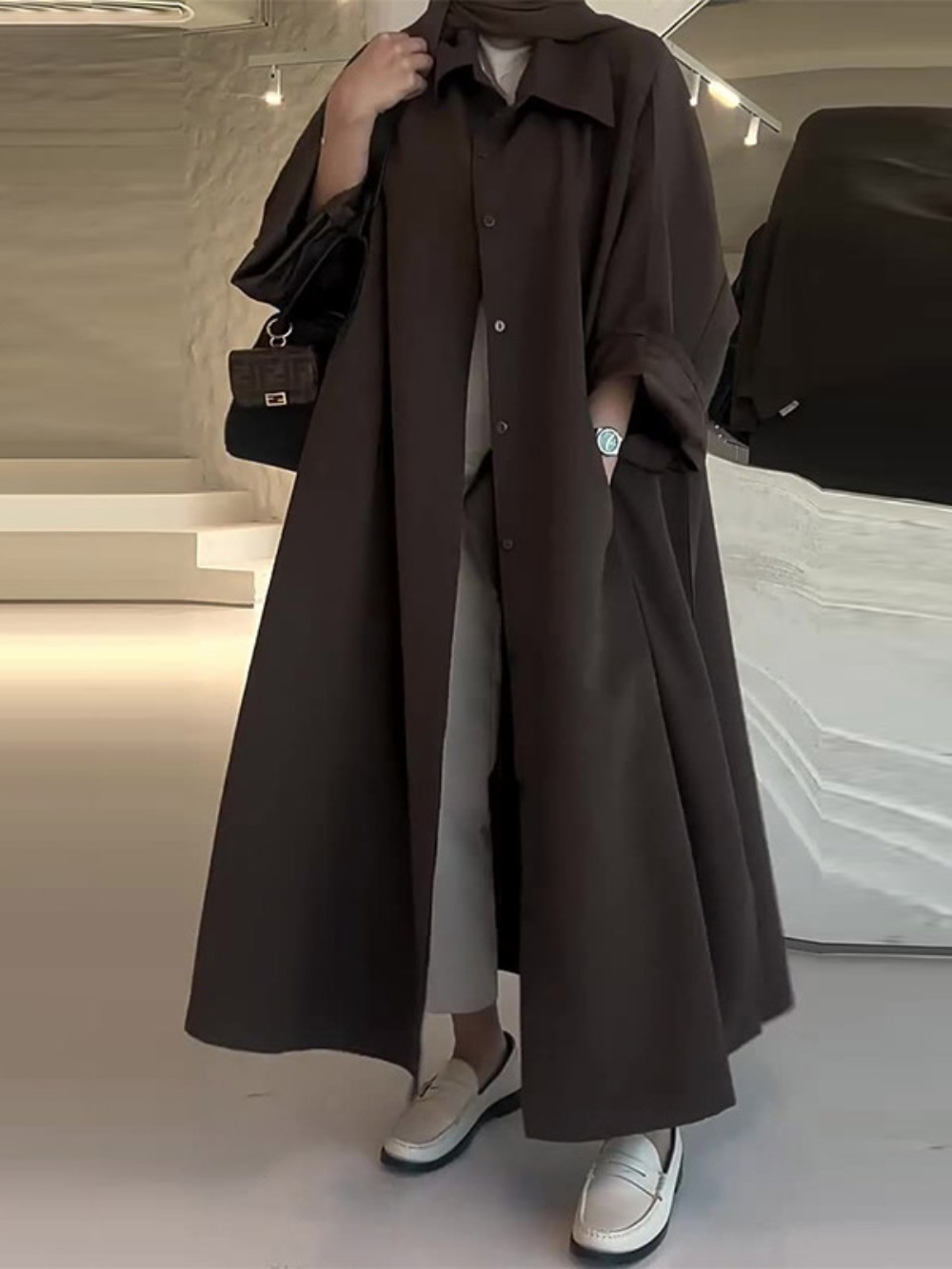 Eid Muslim Women Abaya Trench  - Trench Coat Formal ulasan dan harga