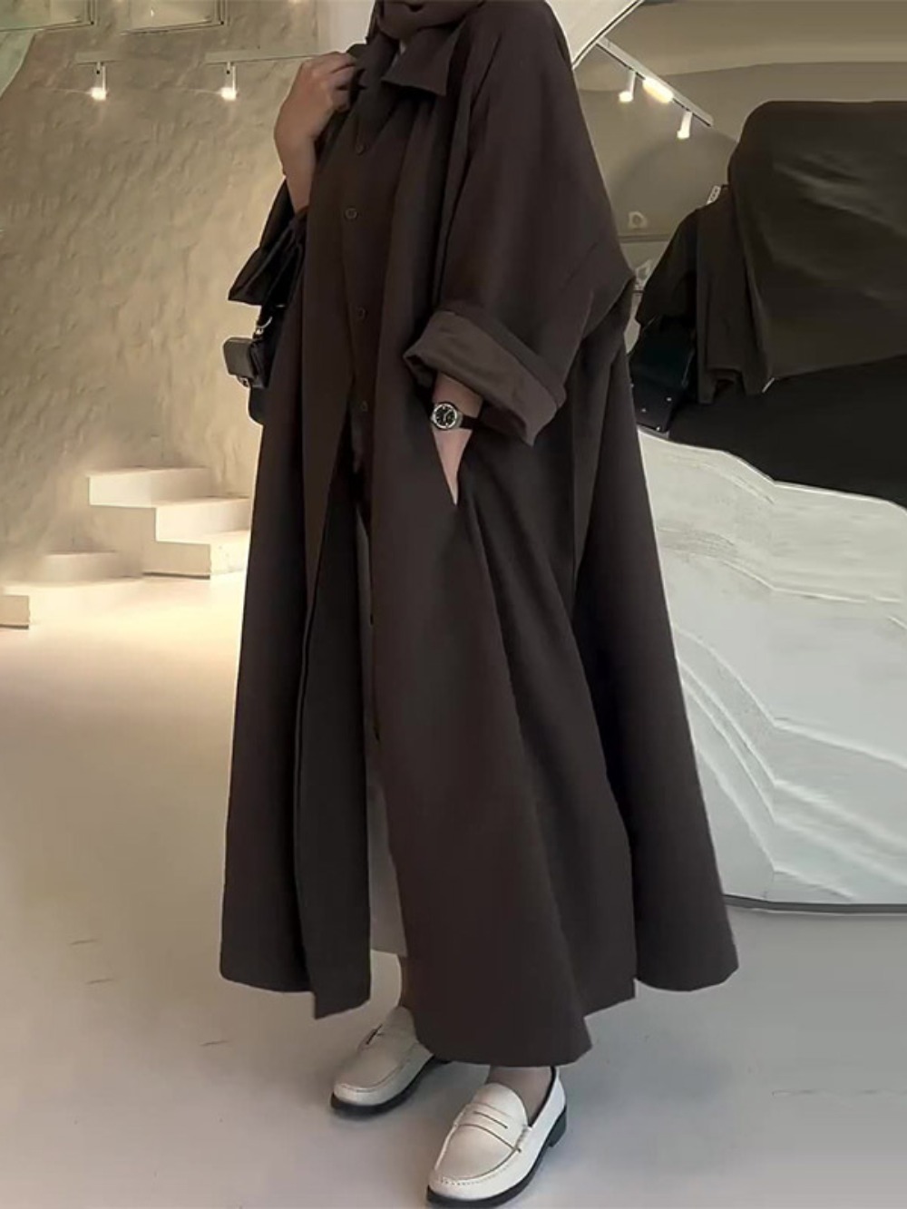 Eid Muslim Women Abaya Trench  - Trench Coat Formal ulasan dan harga