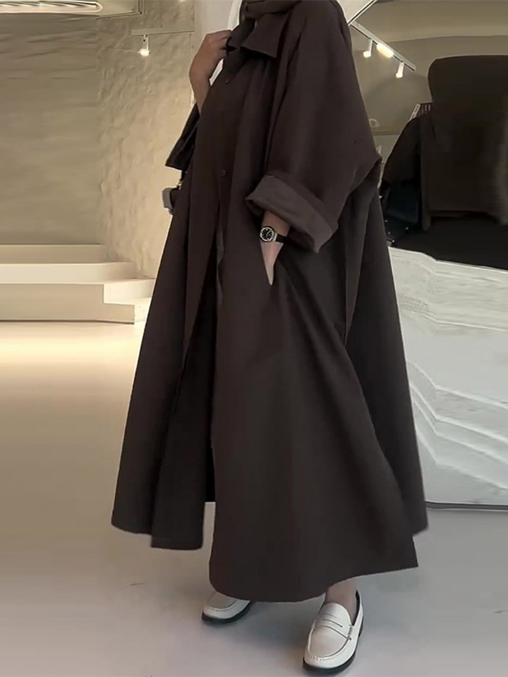 Eid Muslim Women Abaya Trench  - Trench Coat Formal ulasan dan harga