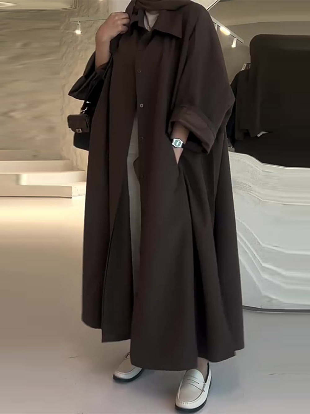 Eid Muslim Women Abaya Trench  - Trench Coat Formal ulasan dan harga