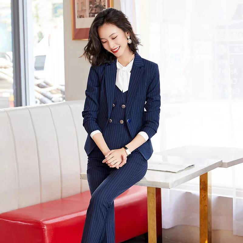 Fashion Striped Formal Busines - Women Formal Wear For Interview ulasan dan harga