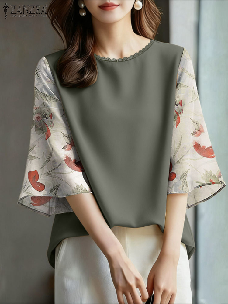 ZANZEA Elegant Women's Floral  - Silk Blouse Button ulasan dan harga