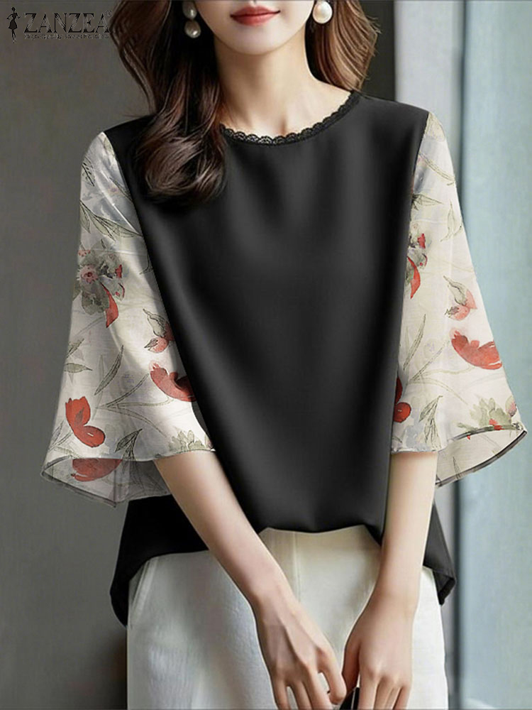 ZANZEA Elegant Women's Floral  - Silk Blouse Button ulasan dan harga