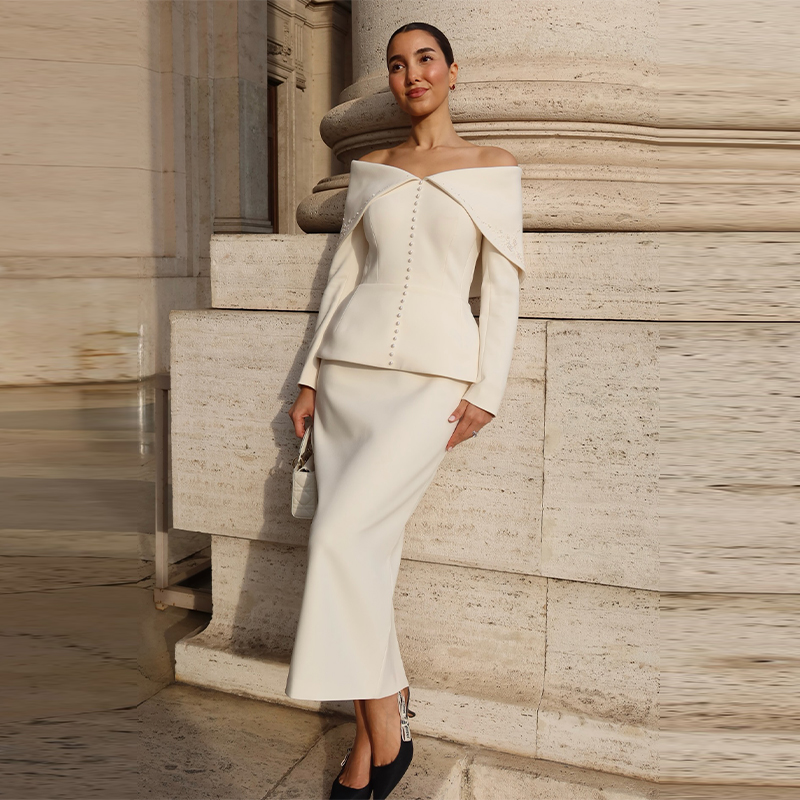 Elegant French White Peplum Tw - Formal Wear Women Us ulasan dan harga