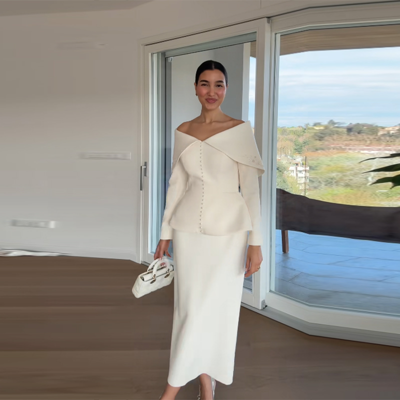 Elegant French White Peplum Tw - Formal Wear Women Us ulasan dan harga