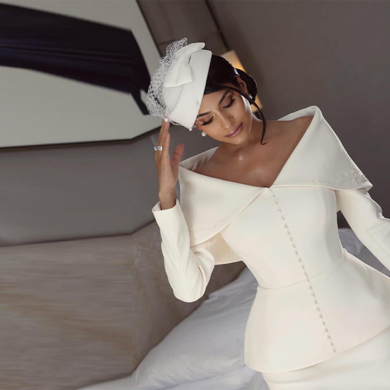 Elegant French White Peplum Tw - Formal Wear Women Us ulasan dan harga