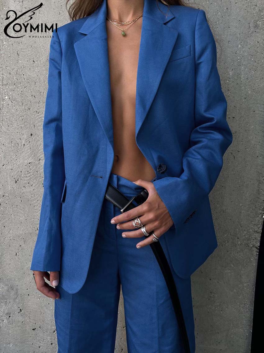Oymimi Fashion Blue Cotton Set - Women'S Formal Wear Suit ulasan dan harga
