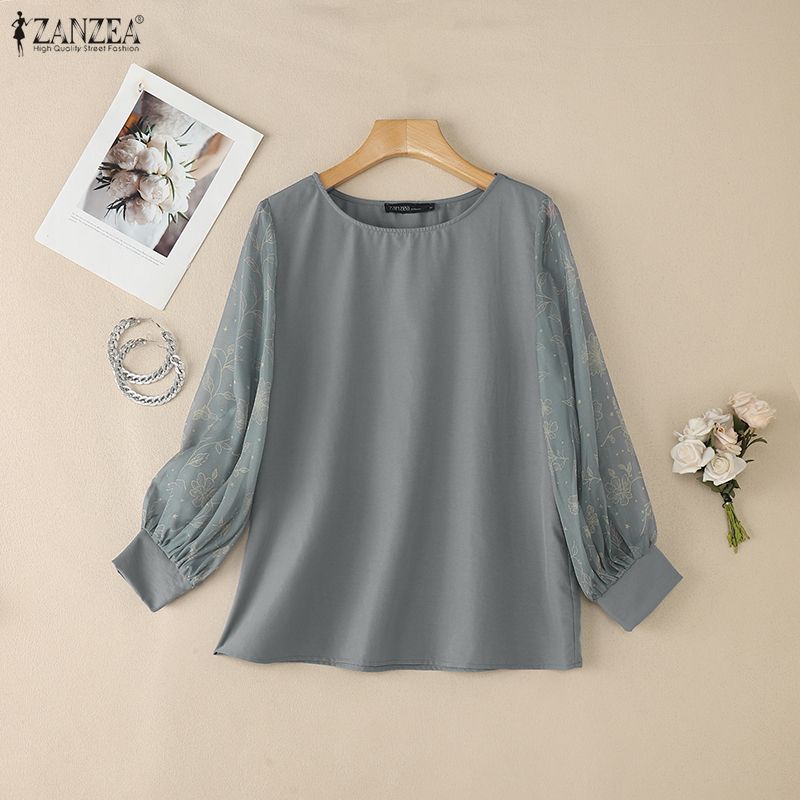ZANZEA Floral Printed Chiffon  - Silk Blouse Button ulasan dan harga