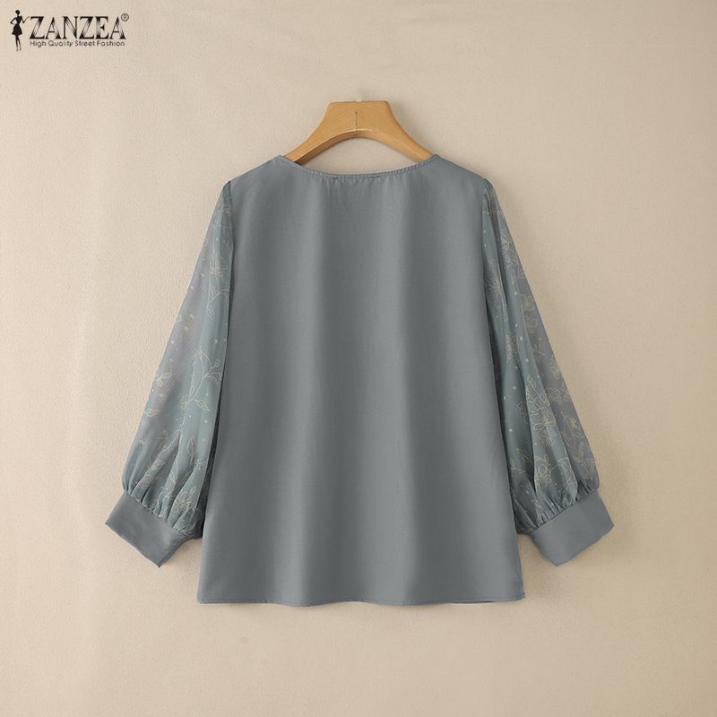 ZANZEA Floral Printed Chiffon  - Silk Blouse Button ulasan dan harga