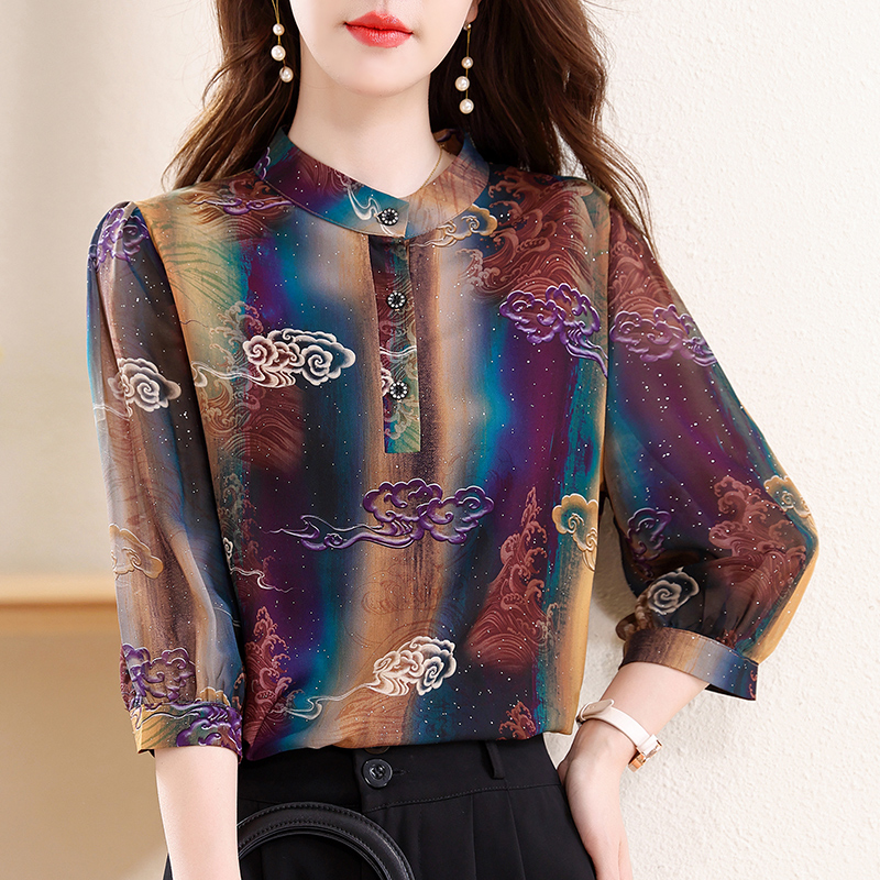 Elegant Fashion Silk Chiffon B - Silk Blouse Button ulasan dan harga