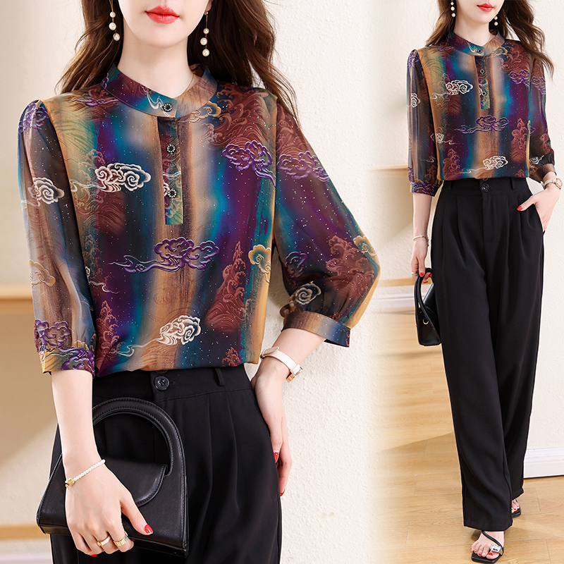 Elegant Fashion Silk Chiffon B - Silk Blouse Button ulasan dan harga