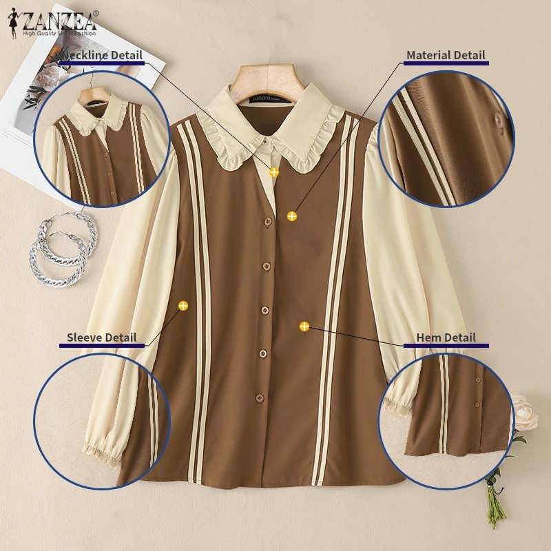 ZANZEA Women Summer Patchwork  - Silk Blouse Button ulasan dan harga