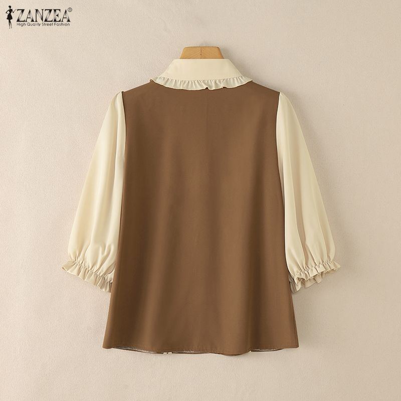 ZANZEA Women Summer Patchwork  - Silk Blouse Button ulasan dan harga