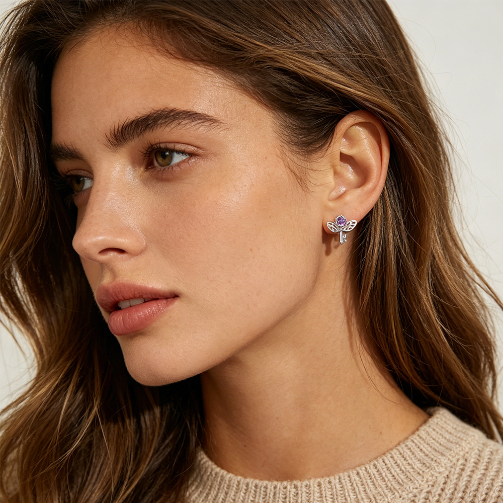 Retro Key Amethyst Stud Earrin - Women'S Formal Day Wear ulasan dan harga