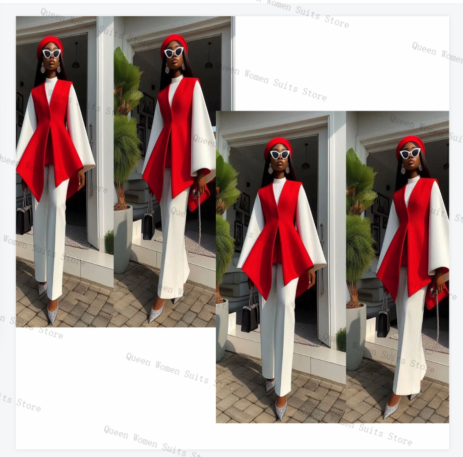 White Red Women Suit Set 2 Pie - Women Formal Wear Coat ulasan dan harga